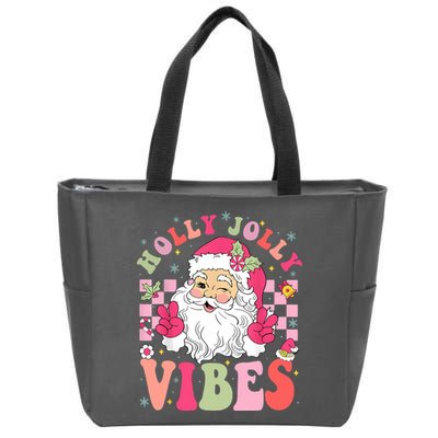Holly Jolly Vibes Groovy Cute Santa Claus Christmas Zip Tote Bag