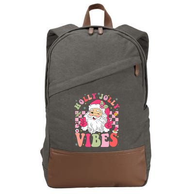 Holly Jolly Vibes Groovy Cute Santa Claus Christmas Cotton Canvas Backpack