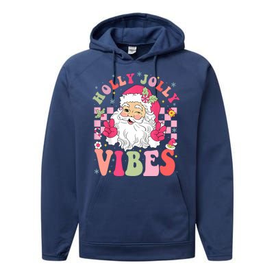 Holly Jolly Vibes Groovy Cute Santa Claus Christmas Performance Fleece Hoodie