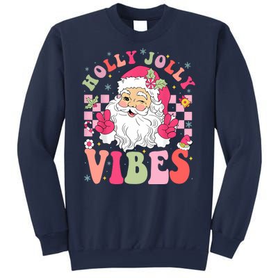 Holly Jolly Vibes Groovy Cute Santa Claus Christmas Sweatshirt