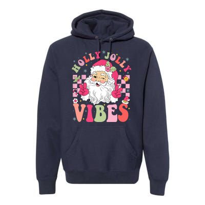 Holly Jolly Vibes Groovy Cute Santa Claus Christmas Premium Hoodie