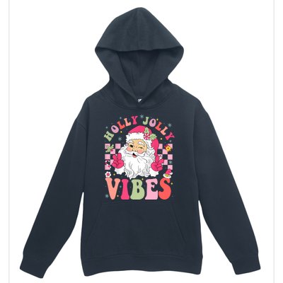 Holly Jolly Vibes Groovy Cute Santa Claus Christmas Urban Pullover Hoodie