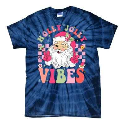 Holly Jolly Vibes Groovy Cute Santa Claus Christmas Tie-Dye T-Shirt