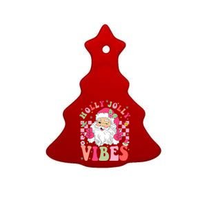 Holly Jolly Vibes Groovy Cute Santa Claus Christmas Ceramic Tree Ornament