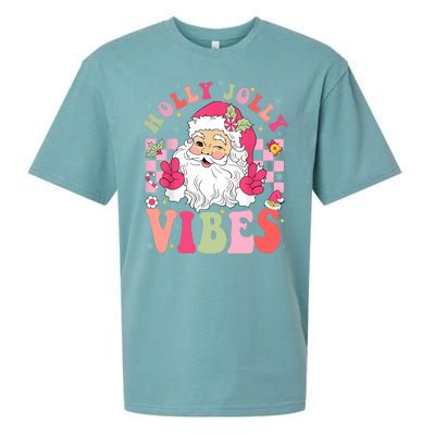 Holly Jolly Vibes Groovy Cute Santa Claus Christmas Sueded Cloud Jersey T-Shirt