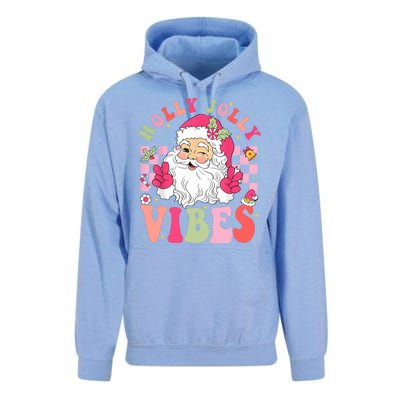 Holly Jolly Vibes Groovy Cute Santa Claus Christmas Unisex Surf Hoodie