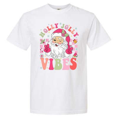 Holly Jolly Vibes Groovy Cute Santa Claus Christmas Garment-Dyed Heavyweight T-Shirt