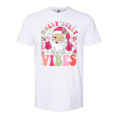 Holly Jolly Vibes Groovy Cute Santa Claus Christmas Softstyle CVC T-Shirt