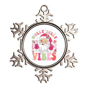 Holly Jolly Vibes Groovy Cute Santa Claus Christmas Metallic Star Ornament