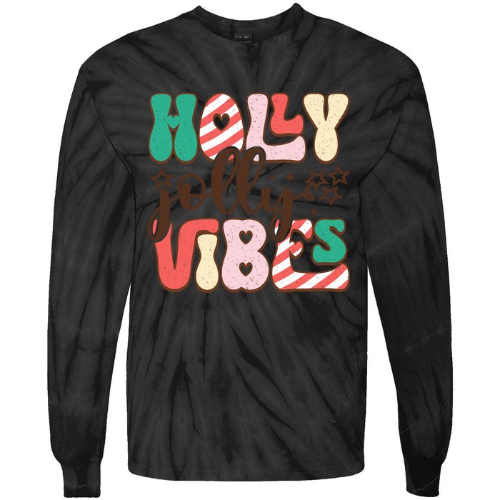 Holly Jolly Vibes Festive Artwork Tie-Dye Long Sleeve Shirt