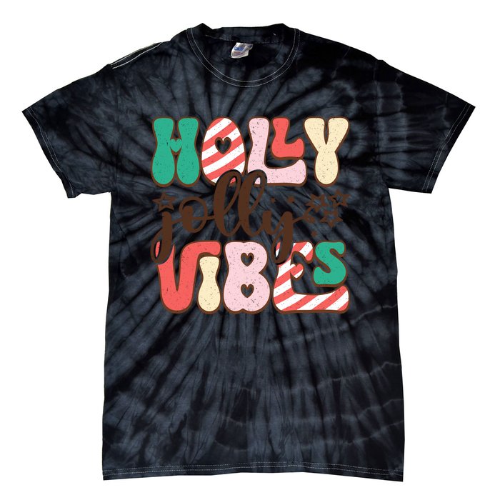 Holly Jolly Vibes Festive Artwork Tie-Dye T-Shirt