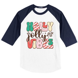 Holly Jolly Vibes Festive Artwork Baseball Sleeve Shirt