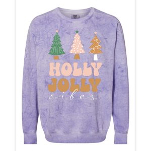 Holly Jolly Vibes Retro Groovy Colorblast Crewneck Sweatshirt