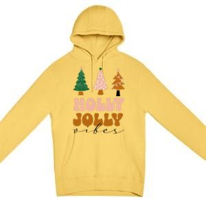 Holly Jolly Vibes Retro Groovy Premium Pullover Hoodie