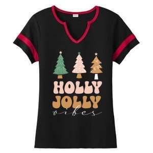 Holly Jolly Vibes Retro Groovy Ladies Halftime Notch Neck Tee