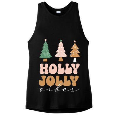 Holly Jolly Vibes Retro Groovy Ladies PosiCharge Tri-Blend Wicking Tank