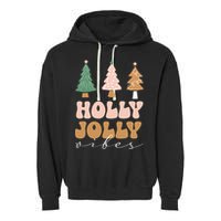 Holly Jolly Vibes Retro Groovy Garment-Dyed Fleece Hoodie