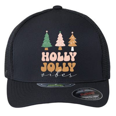 Holly Jolly Vibes Retro Groovy Flexfit Unipanel Trucker Cap