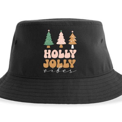 Holly Jolly Vibes Retro Groovy Sustainable Bucket Hat