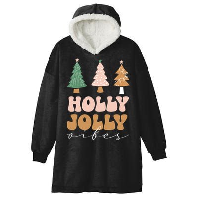 Holly Jolly Vibes Retro Groovy Hooded Wearable Blanket