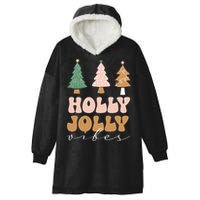 Holly Jolly Vibes Retro Groovy Hooded Wearable Blanket