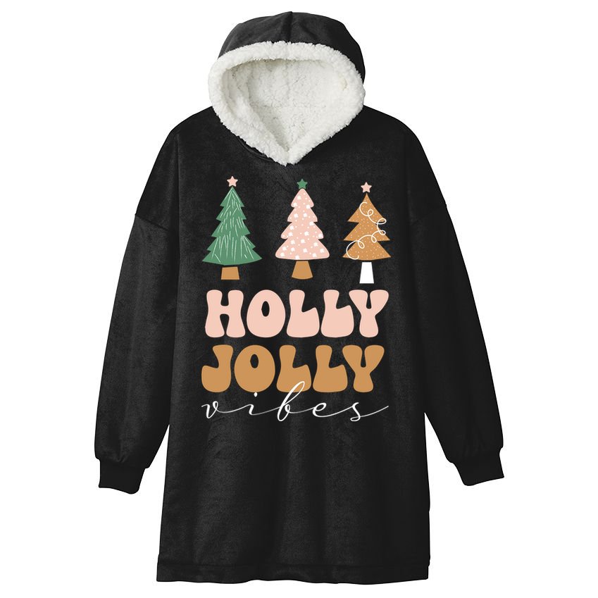 Holly Jolly Vibes Retro Groovy Hooded Wearable Blanket