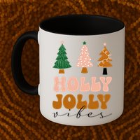 Holly Jolly Vibes Retro Groovy Mug