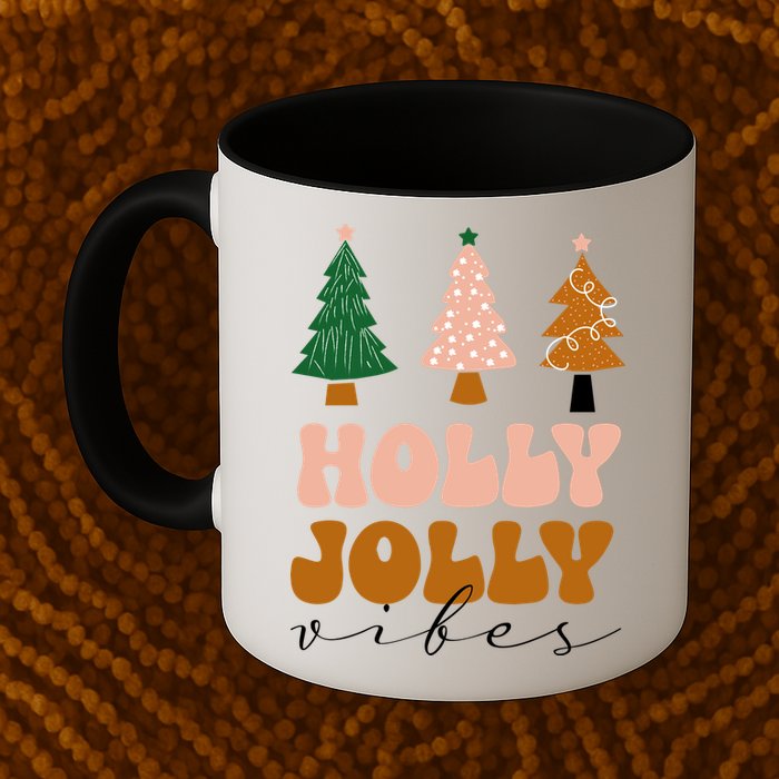 Holly Jolly Vibes Retro Groovy Mug