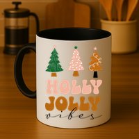 Holly Jolly Vibes Retro Groovy Mug