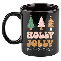 Holly Jolly Vibes Retro Groovy 11oz C Handle Ceramic Mug