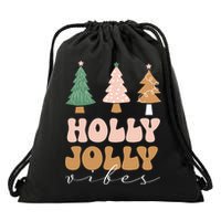 Holly Jolly Vibes Retro Groovy Drawstring Bag