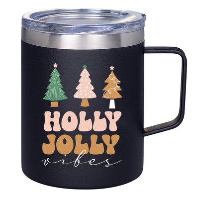 Holly Jolly Vibes Retro Groovy 12oz Stainless Steel Coffee Mug
