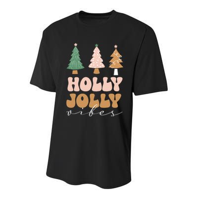 Holly Jolly Vibes Retro Groovy Youth Performance Sprint T-Shirt