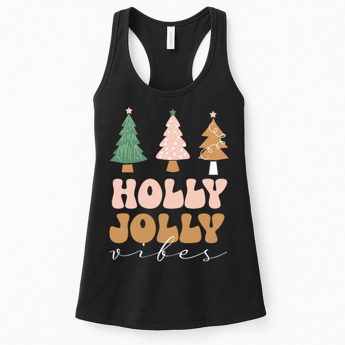 Holly Jolly Vibes Retro Groovy Womens Tank Top