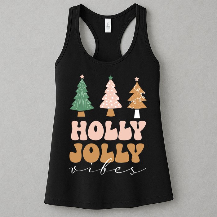 Holly Jolly Vibes Retro Groovy Womens Tank Top