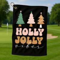 Holly Jolly Vibes Retro Groovy Golf Towel