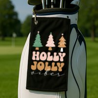 Holly Jolly Vibes Retro Groovy Golf Towel