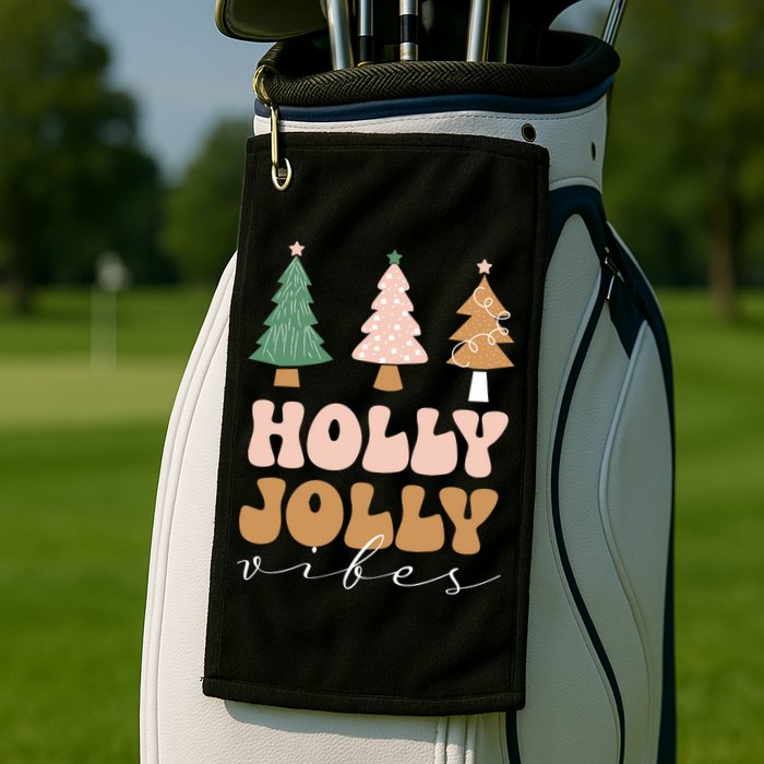 Holly Jolly Vibes Retro Groovy Golf Towel