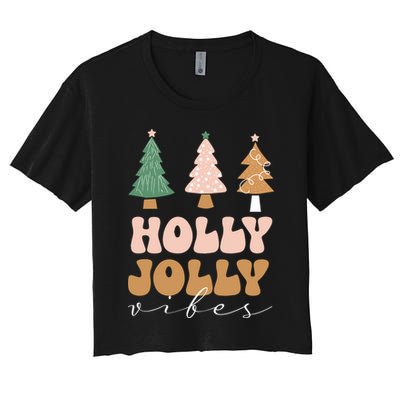 Holly Jolly Vibes Retro Groovy Crop Top