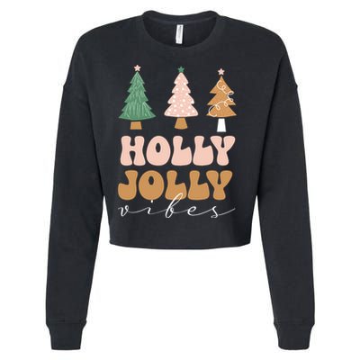 Holly Jolly Vibes Retro Groovy Cropped Pullover Crew