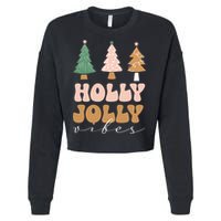 Holly Jolly Vibes Retro Groovy Cropped Pullover Crew
