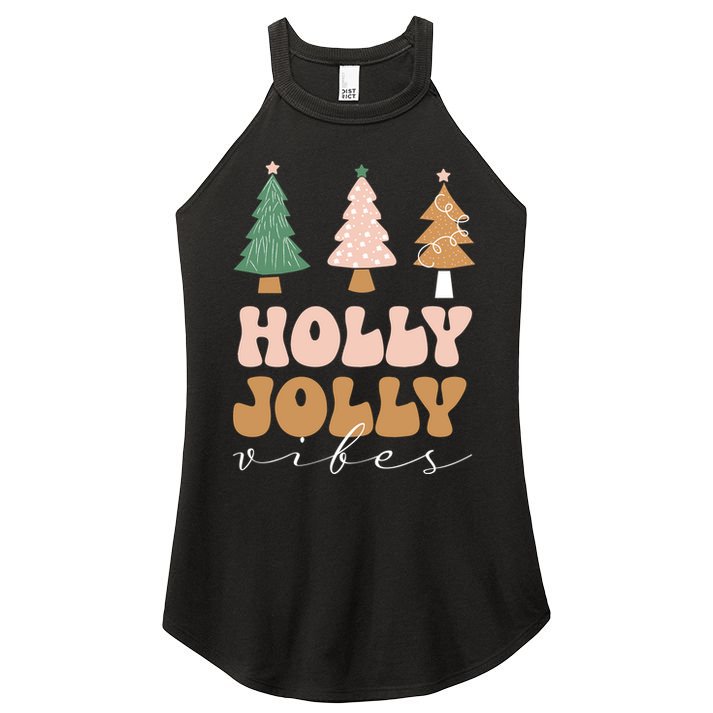 Holly Jolly Vibes Retro Groovy Women's Perfect Tri Rocker Tank