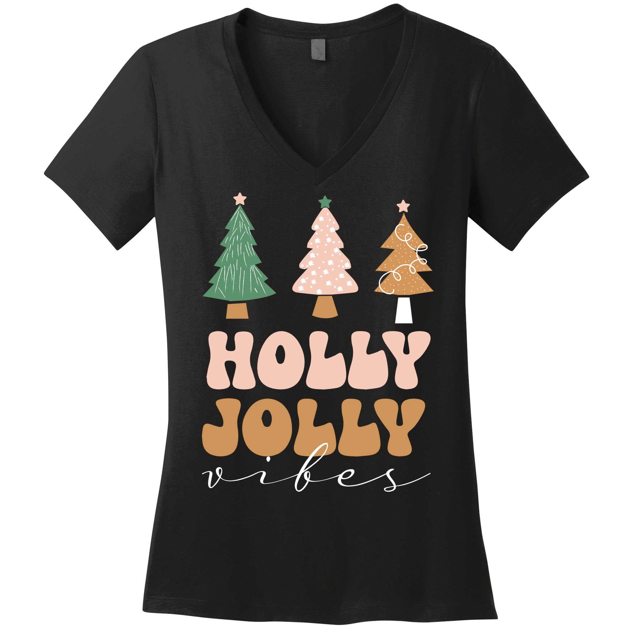 Holly Jolly Vibes Retro Groovy Women's V-Neck T-Shirt