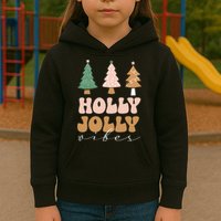 Holly Jolly Vibes Retro Groovy Kids Hoodie