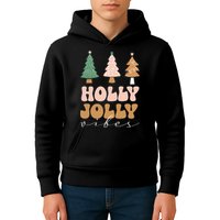 Holly Jolly Vibes Retro Groovy Kids Hoodie