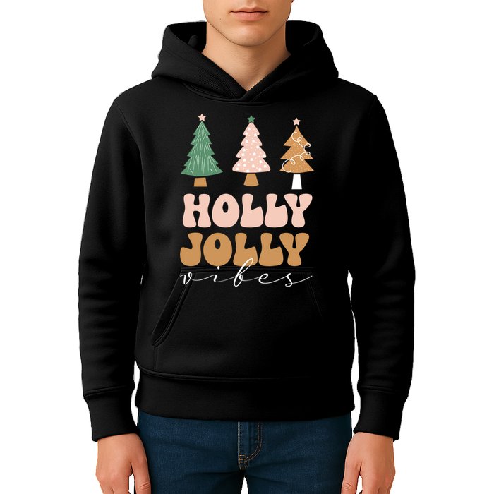 Holly Jolly Vibes Retro Groovy Kids Hoodie