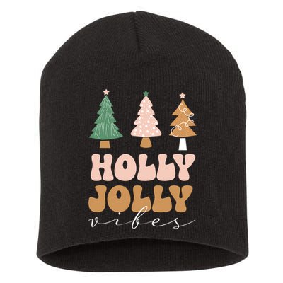 Holly Jolly Vibes Retro Groovy Short Acrylic Beanie