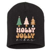 Holly Jolly Vibes Retro Groovy Short Acrylic Beanie