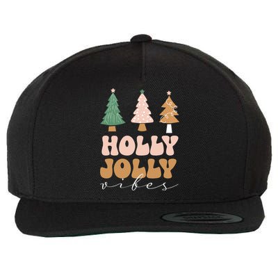 Holly Jolly Vibes Retro Groovy Wool Snapback Cap