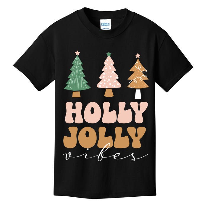Holly Jolly Vibes Retro Groovy Kids T-Shirt